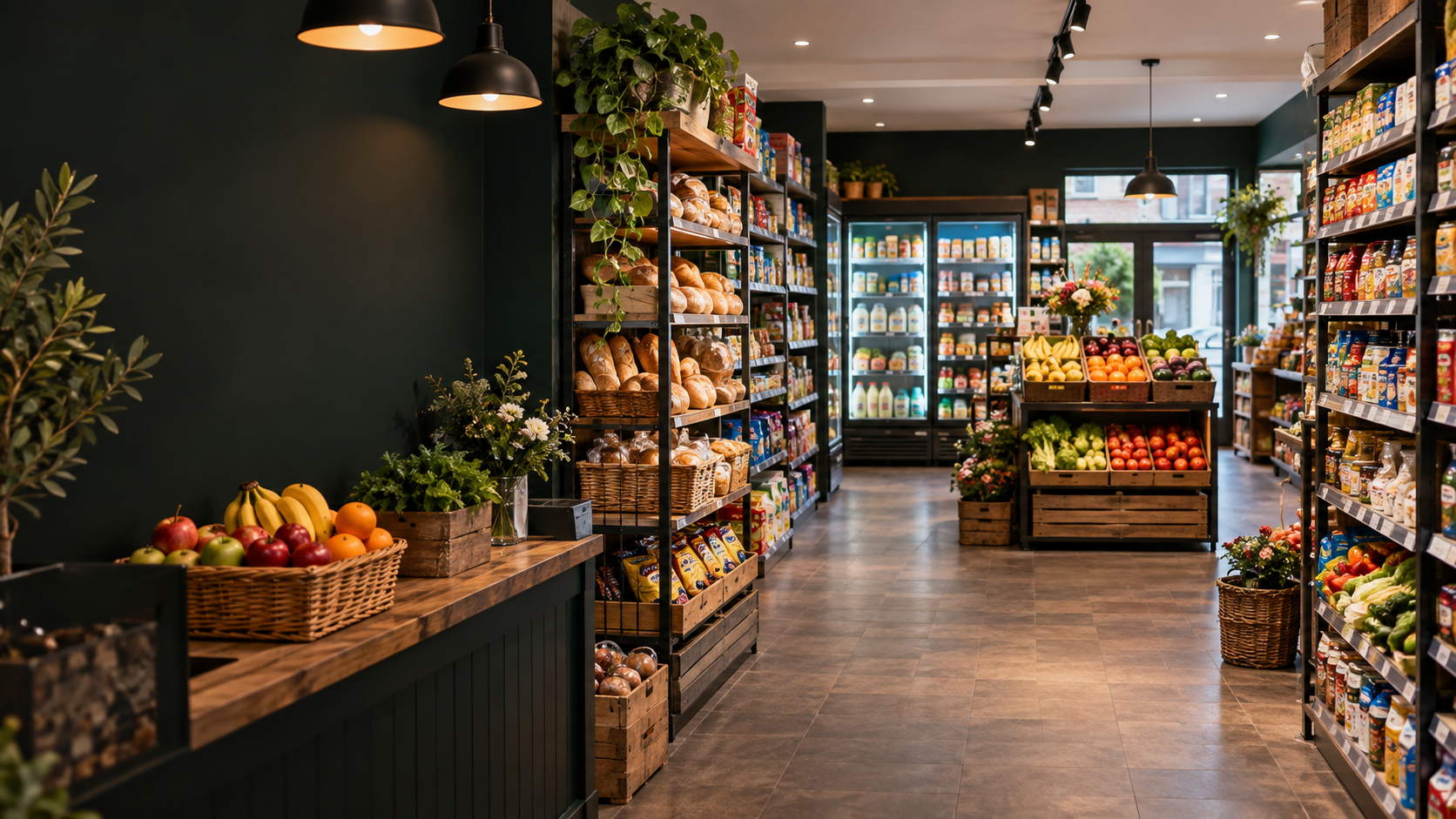 A bright, well-stocked neighbourhood grocery store
